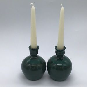 Pair of Studio Pottery Teal Green Glazed Candlestick Vase Holder